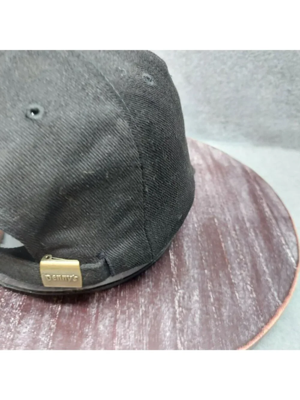 Dennys Black Adjustable Baseball Cap With‎ Embroidered Logo And Metal Clasp